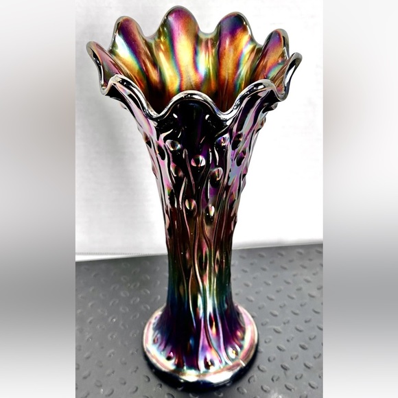 Rarest Cobalt Blue Glass Peacock Design 9 Finger Carnival vase Stunning - Picture 11 of 12